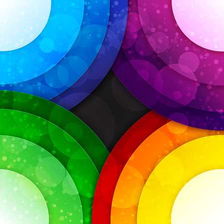 Rainbow paper layers circles and transparent bokeh abstract background. RGB EPS 10 vector illustrationのイラスト素材