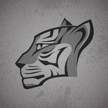 Black and grey tiger head logo on grey grunge concrete wall texture background. RGB EPS 10 vector illustrationのイラスト素材