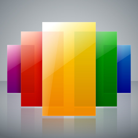 Abstract infographic colorful rainbow shiny transparent rectangles with reflections on light gray background. RGB EPS 10 vector illustrationのイラスト素材
