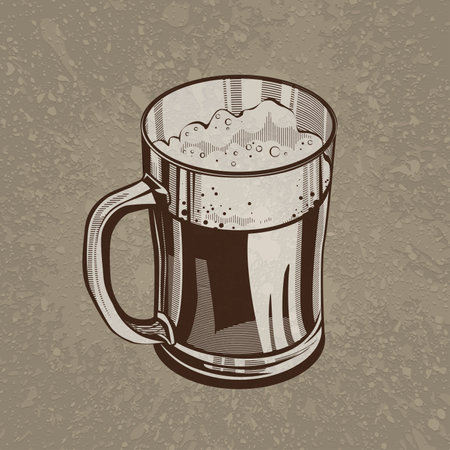 Brown artistic hand drawn beer glass on beige dirty grunge splats background. RGB EPS 10 vector illustrationのイラスト素材