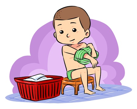 Prepare To Take Bath  A boy put off his clothes prepare to take a bathのイラスト素材