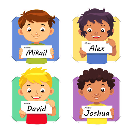 Boys Name  Boys holding their name tag のイラスト素材
