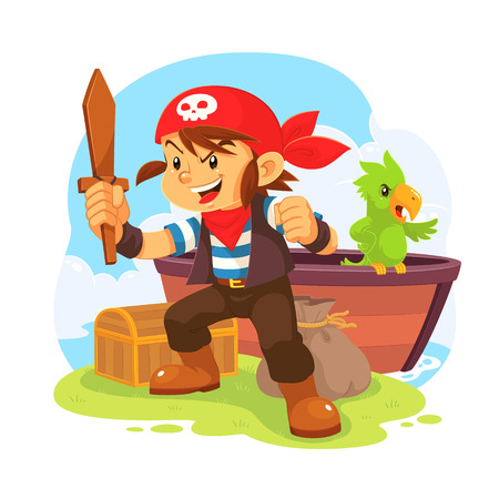 Pirate Boy. Illustration of pirate boy in action pose.のイラスト素材