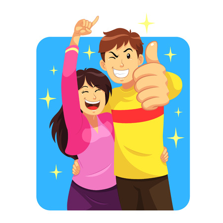 Happy Couple. Happy couple express their feelings.のイラスト素材