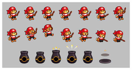 Pirate Dog And Cannon Game Sprites. Suitable for side puzzle, shooter, and  casual game.のイラスト素材