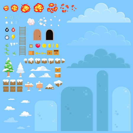 Nature Snow Game Background. Suitable for tapping, side scrolling, action, and adventure game.のイラスト素材