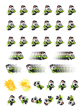 White Panda With Jet Pack And Gun Game Sprites. Suitable for side scrolling, action, and adventure game.のイラスト素材