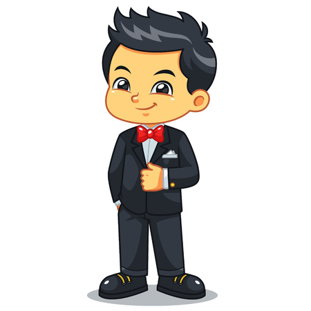 Boy Wearing Black Tuxedo And Red Bowtie.
のイラスト素材