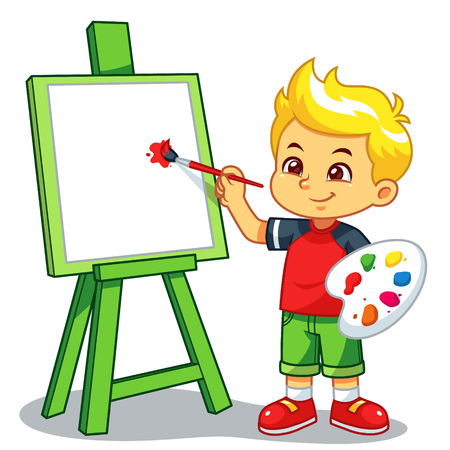 Boy Learning To Paint On His Canvas.のイラスト素材