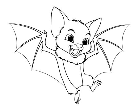 Little Fruit Bat Cartoon Animal Illustration BWのイラスト素材