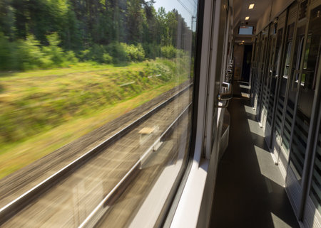 View from the train window. Motion blur effect. Abstract background.