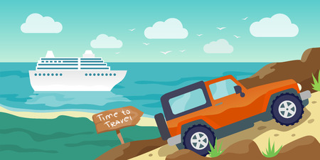 Travelling banner flat illustration. Business travel concept.のイラスト素材