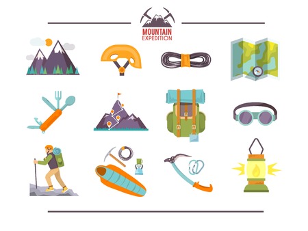 Colorful flat vector icons set . Climbing icons. Set #1のイラスト素材