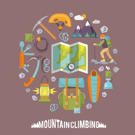 Colorful flat vector icons set. Climbing icons. Set #3のイラスト素材