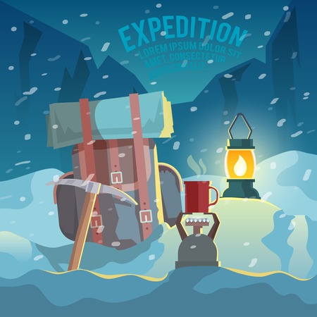 Colorful vector mountaineering illustration.  Explorationのイラスト素材