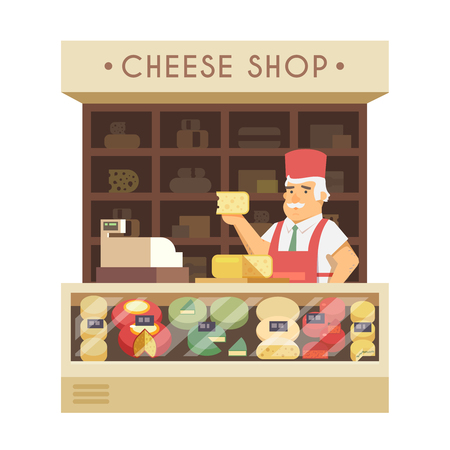The cheese shop. Vector illustration. Flat designのイラスト素材