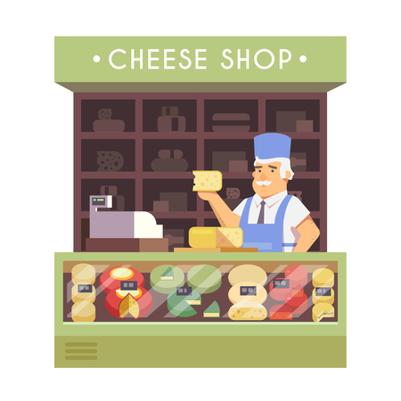 The cheese shop. Vector illustration. Flat designのイラスト素材