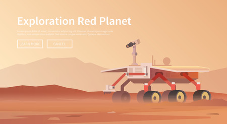 Vector illustration on the theme: astronomy, space flight, space exploration, colonization, space technology. The web banner. Mars roverのイラスト素材