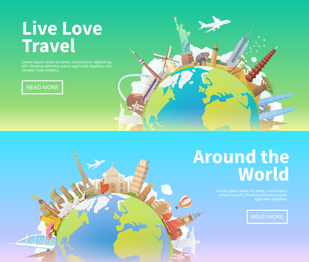 Travel the world - different landmarks in the globe.のイラスト素材