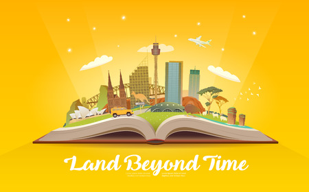 Travel to Australia. Open book with landmarks.のイラスト素材