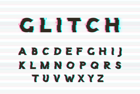 An alphabet letters with the word clitch on white background, vector illustration.