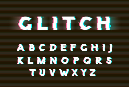 An alphabet letters with the word clitch on black background, vector illustration.