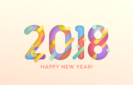 2018 Happy New Year on pink background, vector illustration.のイラスト素材