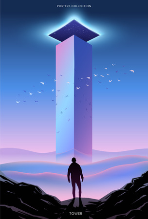 Surreal vector poster. Motivation and success. Tower.の写真素材