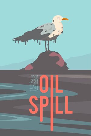 Oil spil. Vector retro poster. Ecology illustrationのイラスト素材