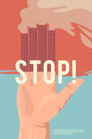 Stop pollutions. Vector retro poster. Ecology illustrationのイラスト素材