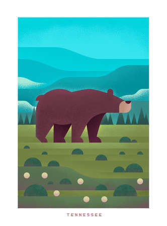 Simple minimalistic travel posters with grain effect. National parks of the USA and landmarks. road trip. Tennessee.の写真素材