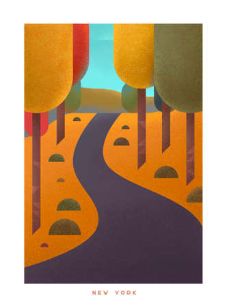 Simple minimalistic travel posters with grain effect. National parks of the USA and landmarks. road trip. new york.の写真素材