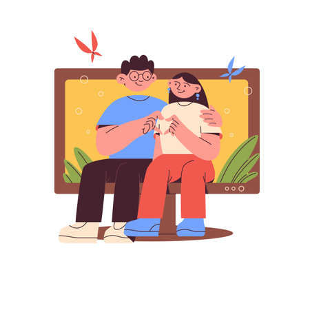 Digital Detox Concept. Disconnecting. Social Media Detox. Life without gadgets. internet addiction. Habit of using Gadgets, Internet, Social network. Trendy Vector Illustration. couple enjoy life.のイラスト素材