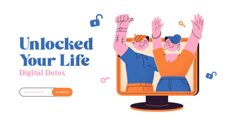 Vector illustration concept of web page design for website and mobile website development. landing page. Digital Detox Concept. Social Media Detox. Life without gadgets. internet addiction. real life.のイラスト素材