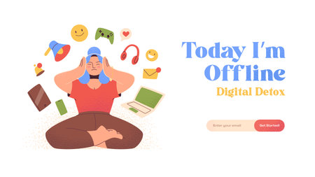 Vector illustration concept of web page design for website and mobile website development. landing page. Digital Detox Concept. Social Media Detox. Life without gadgets. internet addiction. The noise.のイラスト素材