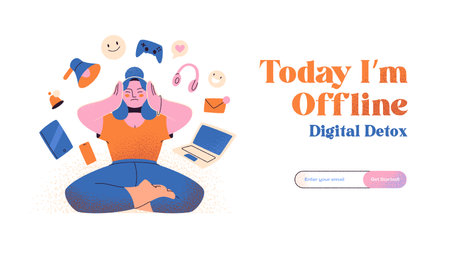 Vector illustration concept of web page design for website and mobile website development. landing page. Digital Detox Concept. Social Media Detox. Life without gadgets. internet addiction. The noise.のイラスト素材