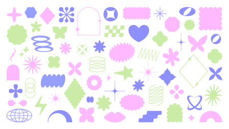 Set of Y2K, 90s, 00s trendy vector elementsのイラスト素材