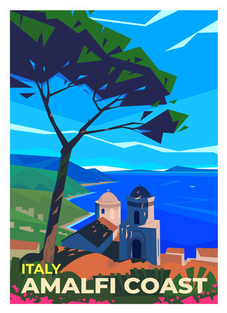 Beautiful sea view from Villa Rufolo. Amalfi Coast, Italy.のイラスト素材