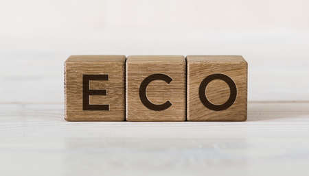 eco word concept written on a light table and light backgroundの写真素材