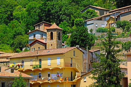 old houses in small mountain town in catalunyaの写真素材