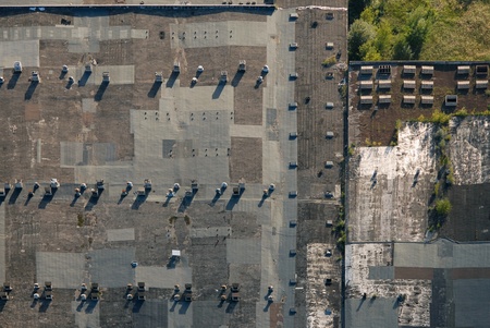 Aerial view over roofの写真素材