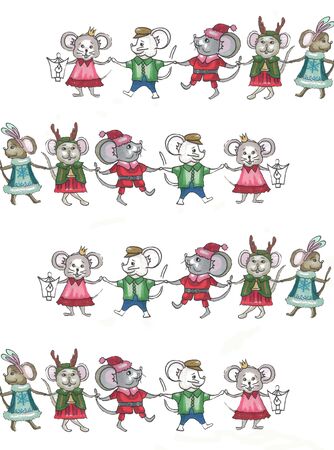 running and dancing mice in christmas suitsの写真素材