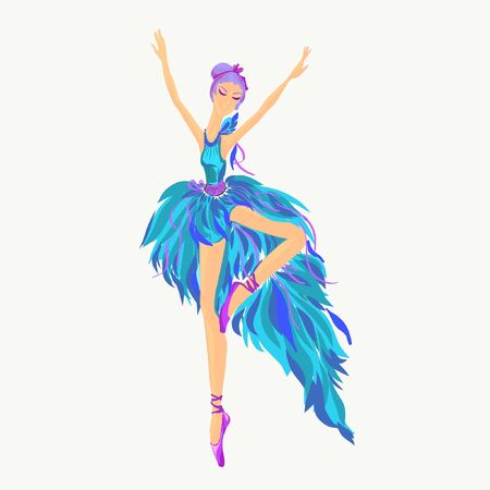 dancing ballerina in a long blue dressのイラスト素材
