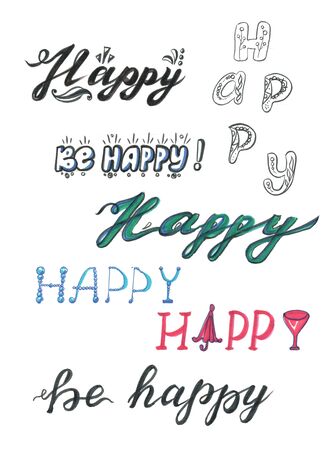 lettering happy be happy words textの写真素材