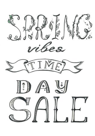lettering spring sale vibes time day on a whiteの写真素材