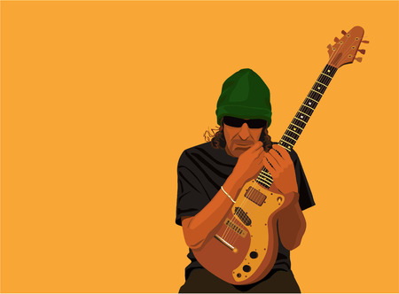 Vector color image of a guitar-player in sunglasses with electric guitar.のイラスト素材