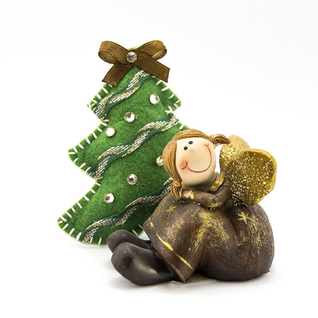 Angel and three Christmas trees made of feltの写真素材