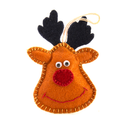 Christmas reindeer head made of feltの写真素材