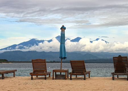 View of the mountains in the Gili Islands, Indonesiaの写真素材