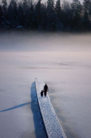 Father with child walkingの写真素材